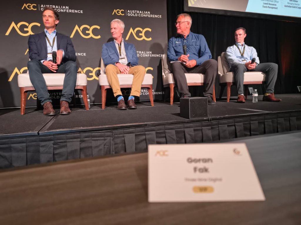 Panel discussion with Rick Rule on stage at the Australian Gold Conference 2026, Crown Towers Sydney